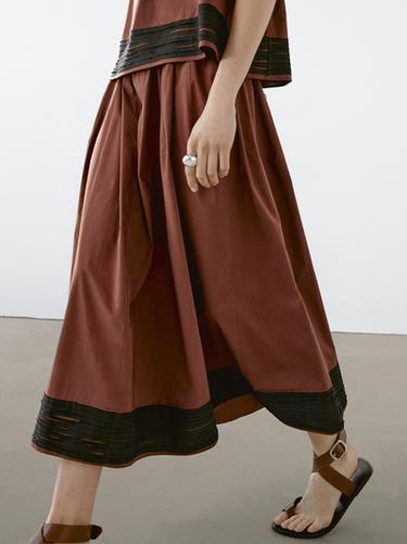 Zara Flounce midi skirt with ribbon details - Chocolate