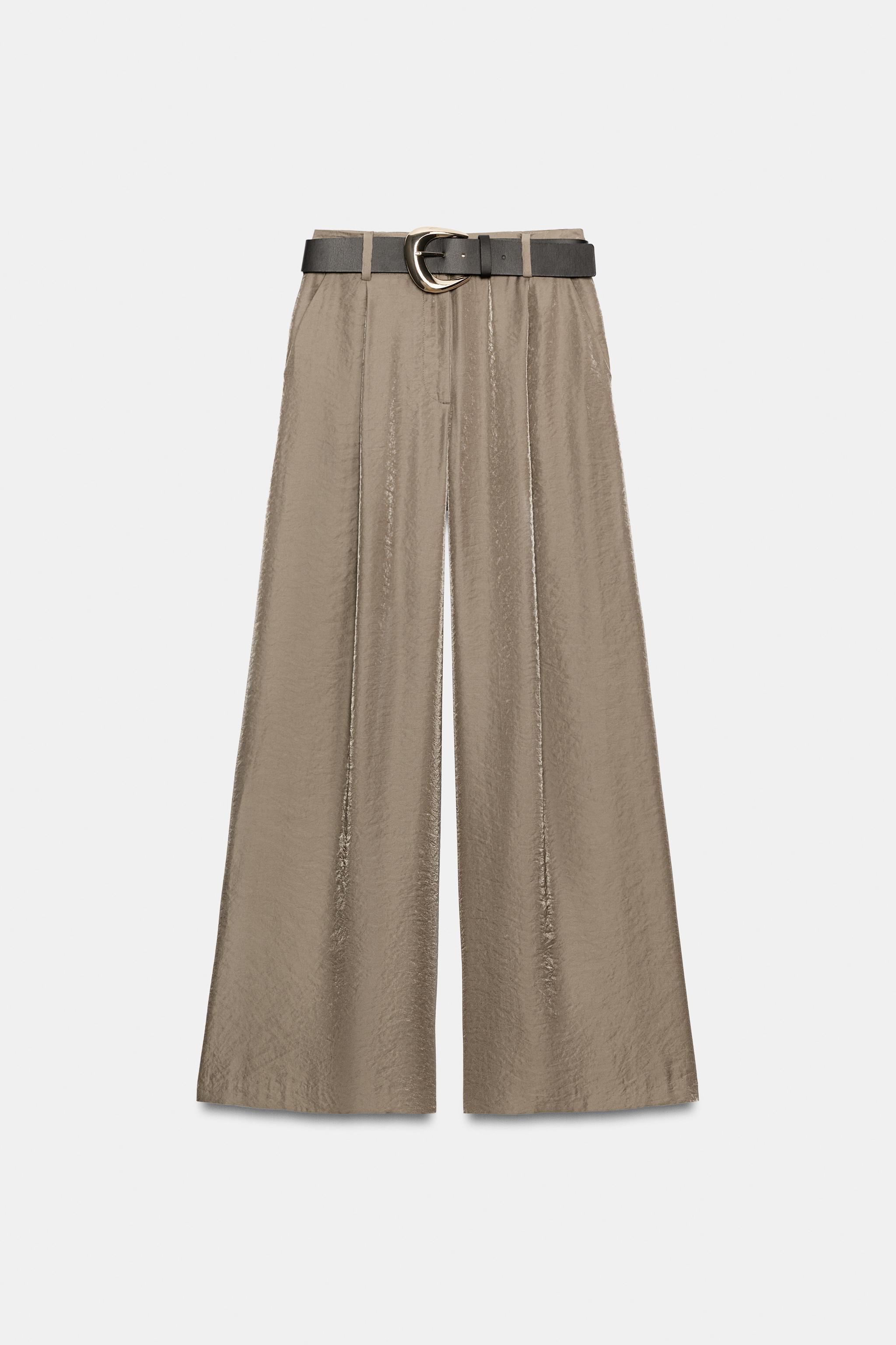 Zara Kemerli Saten Geniş Paça Pantolon görsel 3