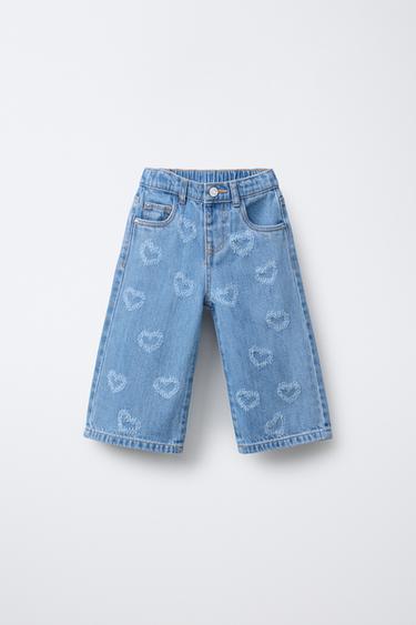 JEANS CULOTTE CORAÇÕES - Azul-médio da Zara