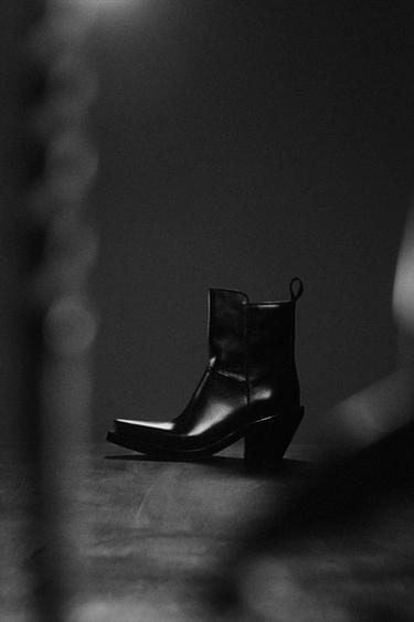 Zara LIMITED EDITION LEATHER COWBOY ANKLE BOOTS - Black