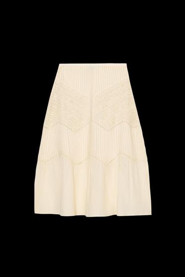 ZW COLLECTION LACE MIDI SKIRT - Pale pink by Zara