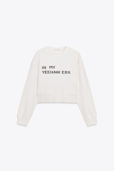 SLOGAN CROP SWEATSHIRT - Ecru by Zara - Image 5