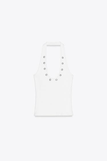 MAGLIETTA HALTER CON ANELLI - Bianco di Zara