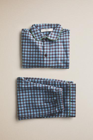 KARIERTER KINDER-PYJAMA AUS FLANELL - Blau von Zara