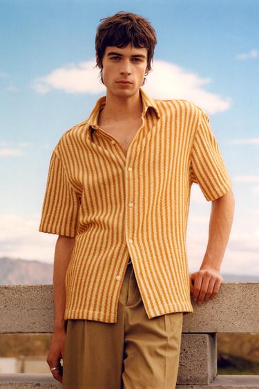 Zara TEXTURED STRIPED SHIRT - Yellow