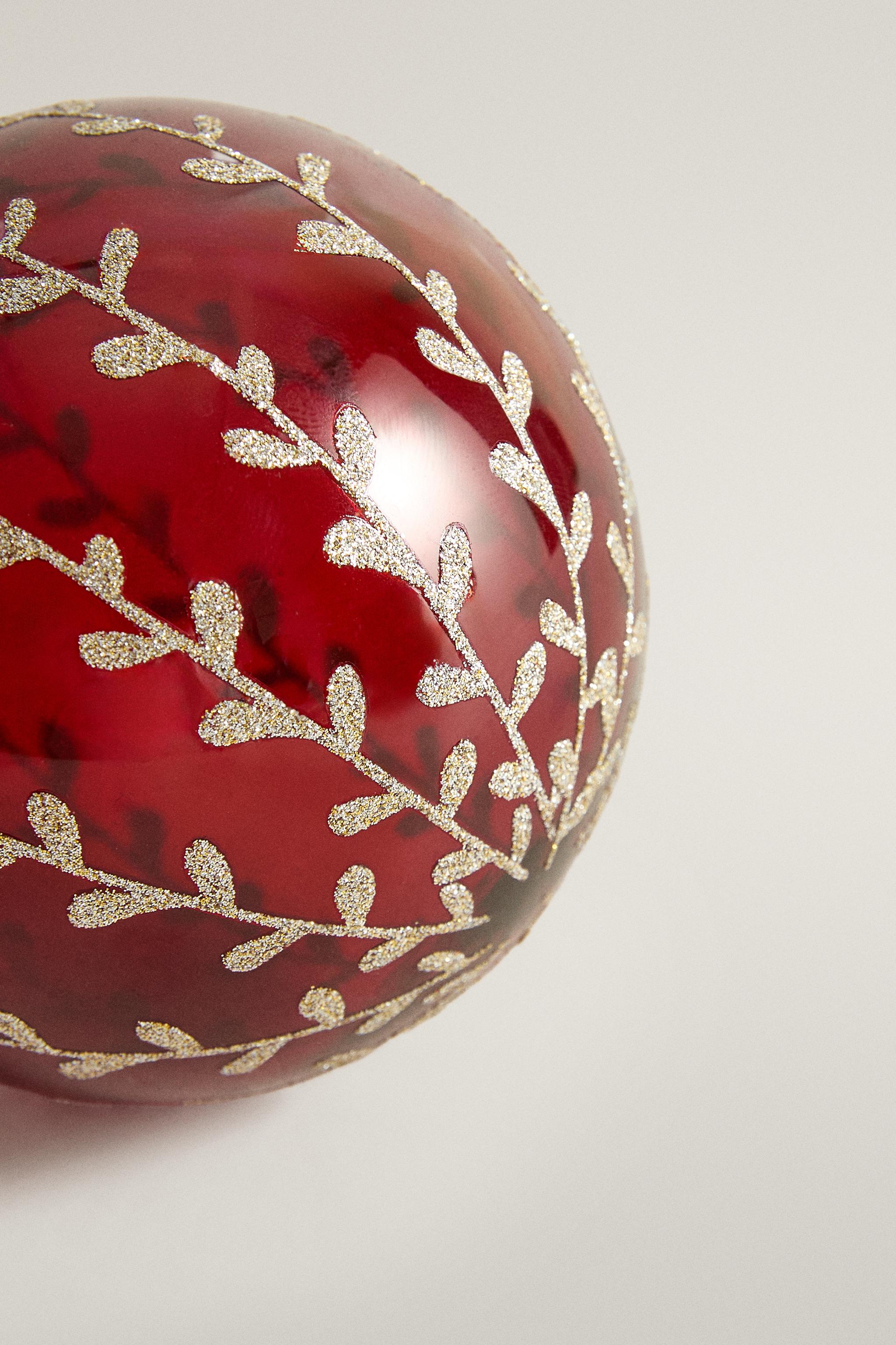 BOROSILICATE GLASS BAUBLE CHRISTMAS DECORATION WITH GLITTER FLOWERS