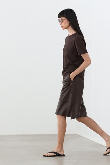 Zara 100% cotton short-sleeve T-shirt - Brown