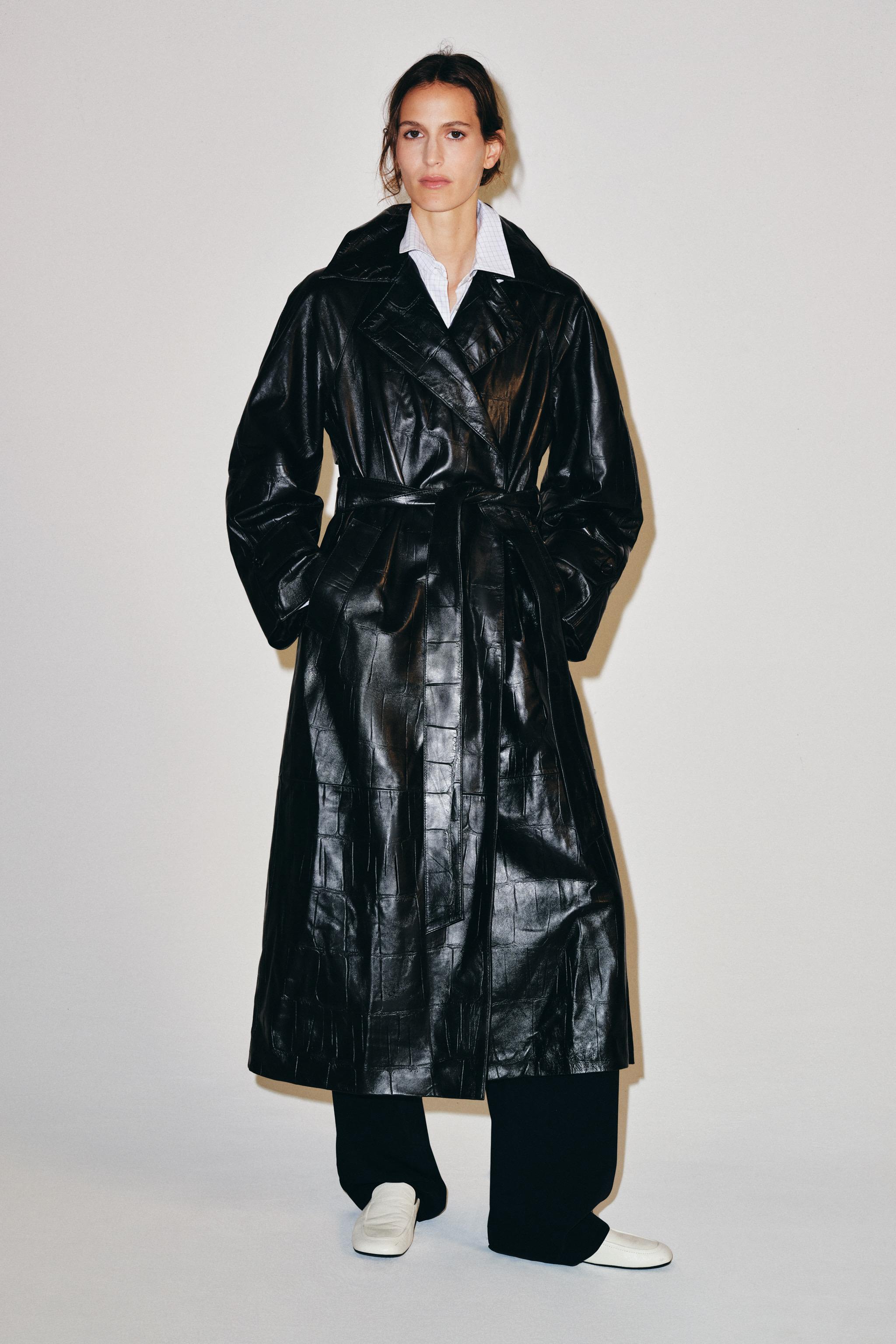 100% LEATHER LONG TRENCH COAT ZW COLLECTION