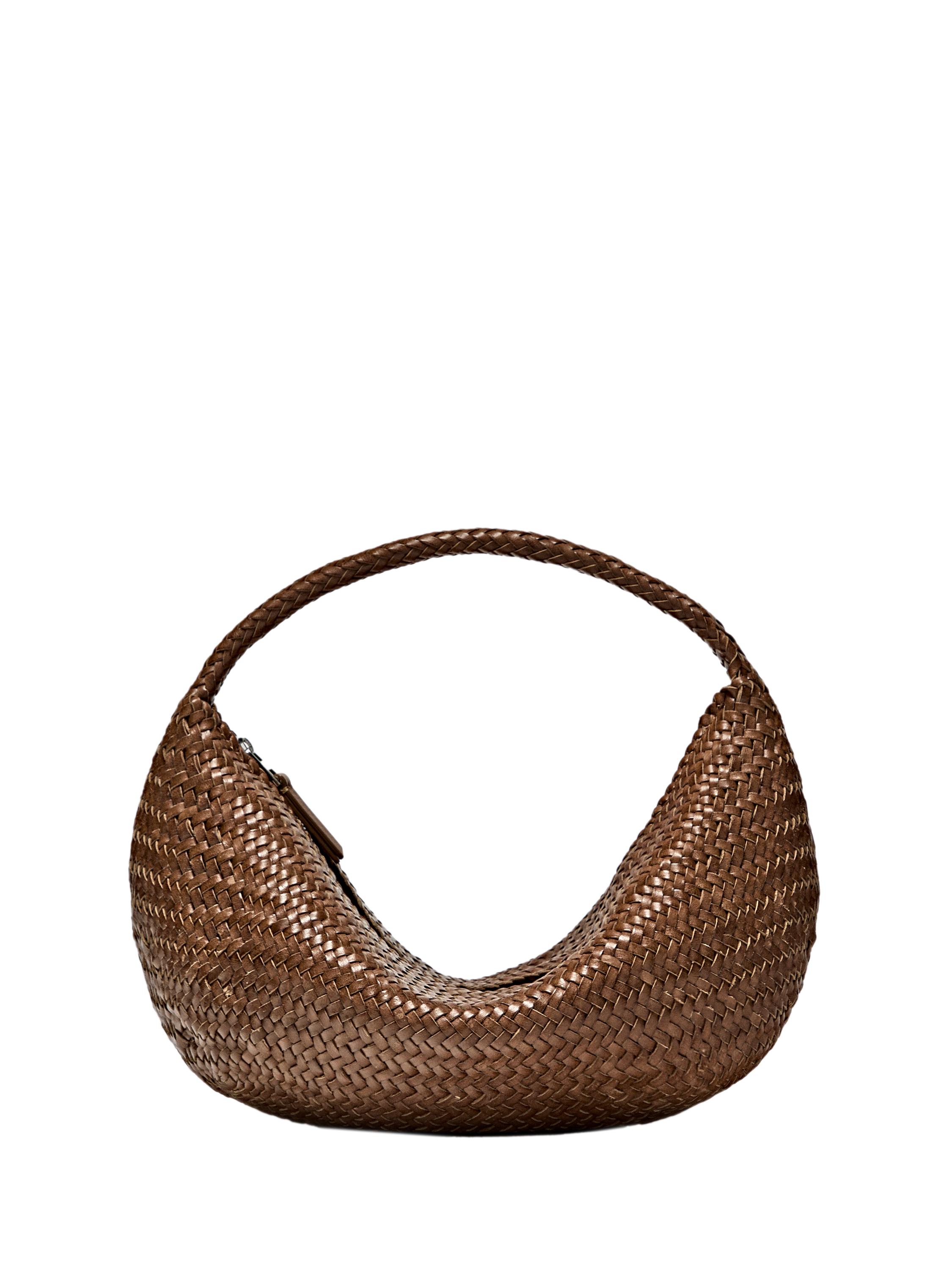 Braided leather half-moon bag
