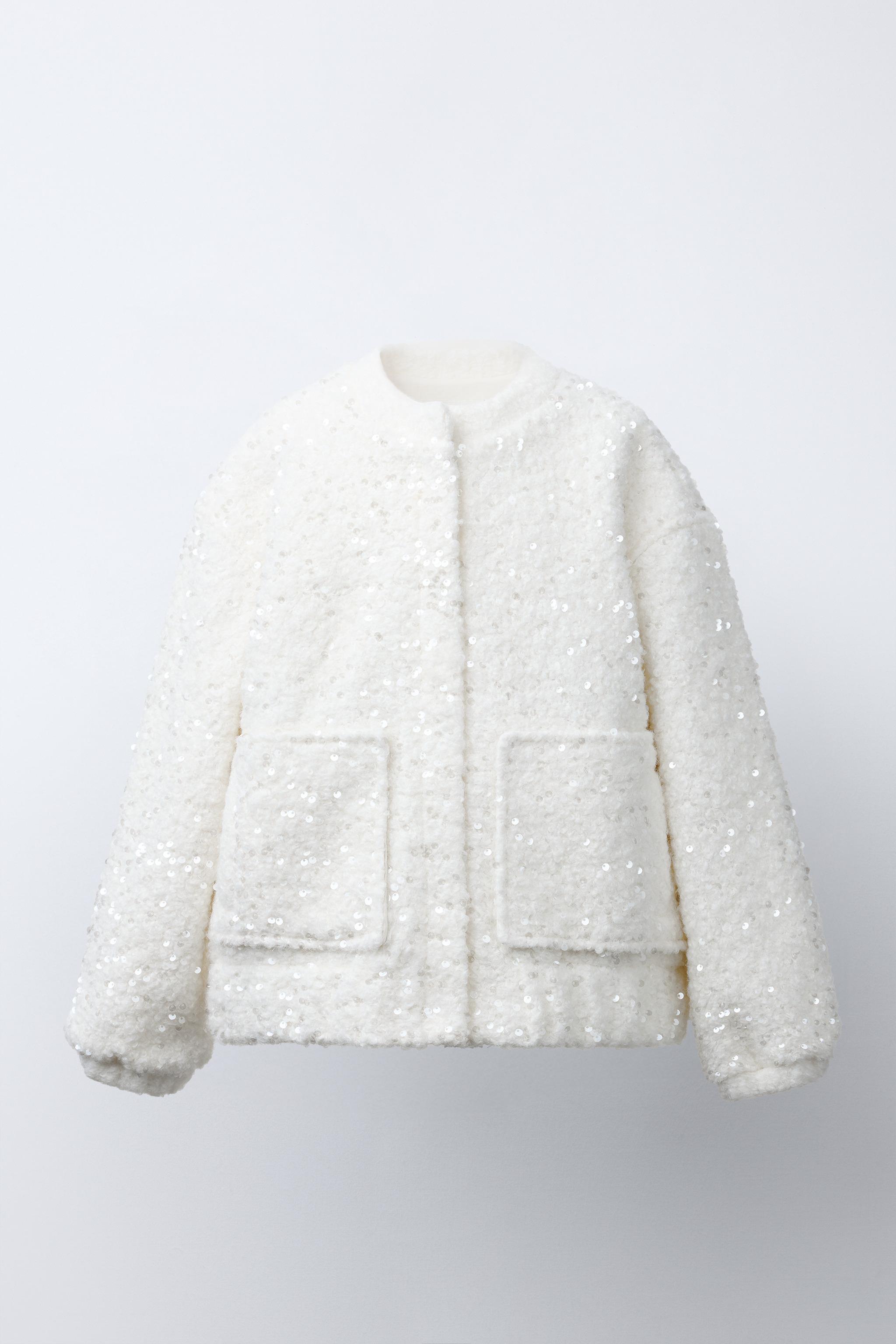 lpnunulq  ZARA ボア パフ ボンバー ジャケット　ホワイト スパンコールボンバージャケット - エクリュ | ZARA Japan / 日本