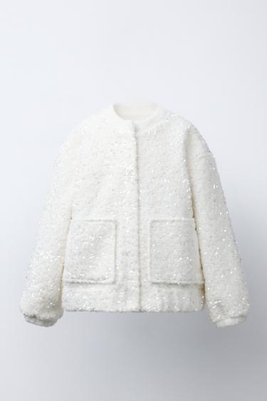 Zara BOMBER JAKNA S NAŠIVENIM ŠLJOKICAMA – Ekru – Slika 0