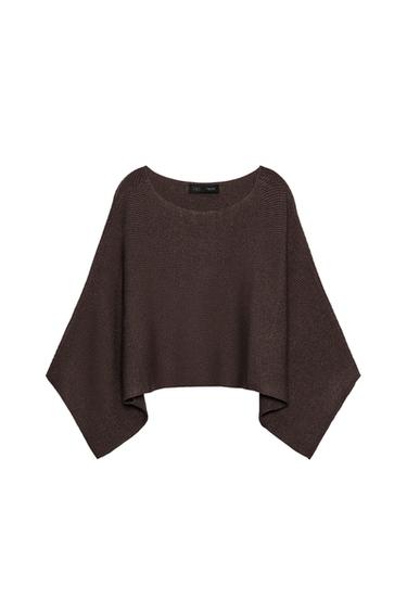 سترة قصيرة بنمط كاب محاكة - بني الخاص بـ Zara