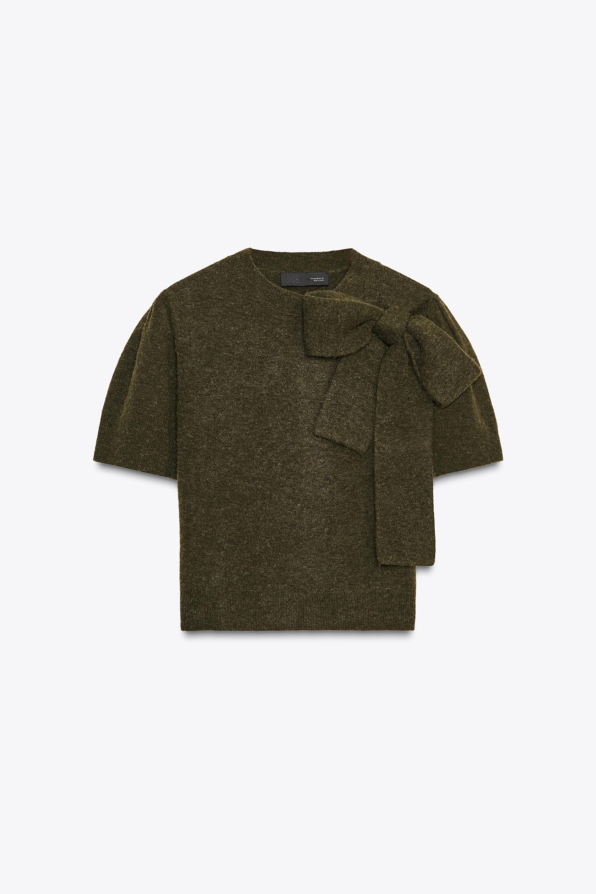 SHORT SLEEVE KNIT JUMPER WITH BOW DETAIL - Green marl | ZARA