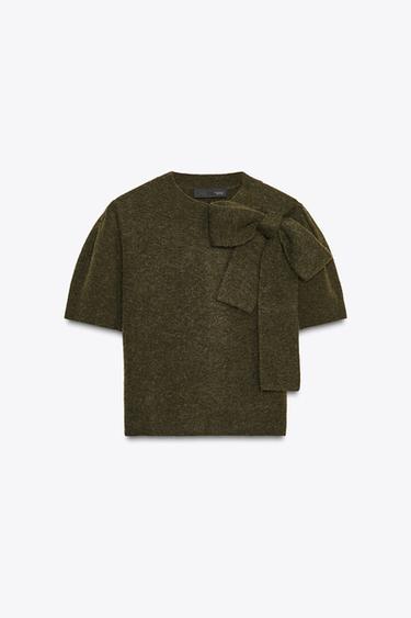 BOW KNIT TOP - Green marl by Zara