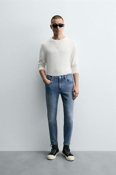 Zara SKINNY CROPPED FIT JEANS - Mid-blue