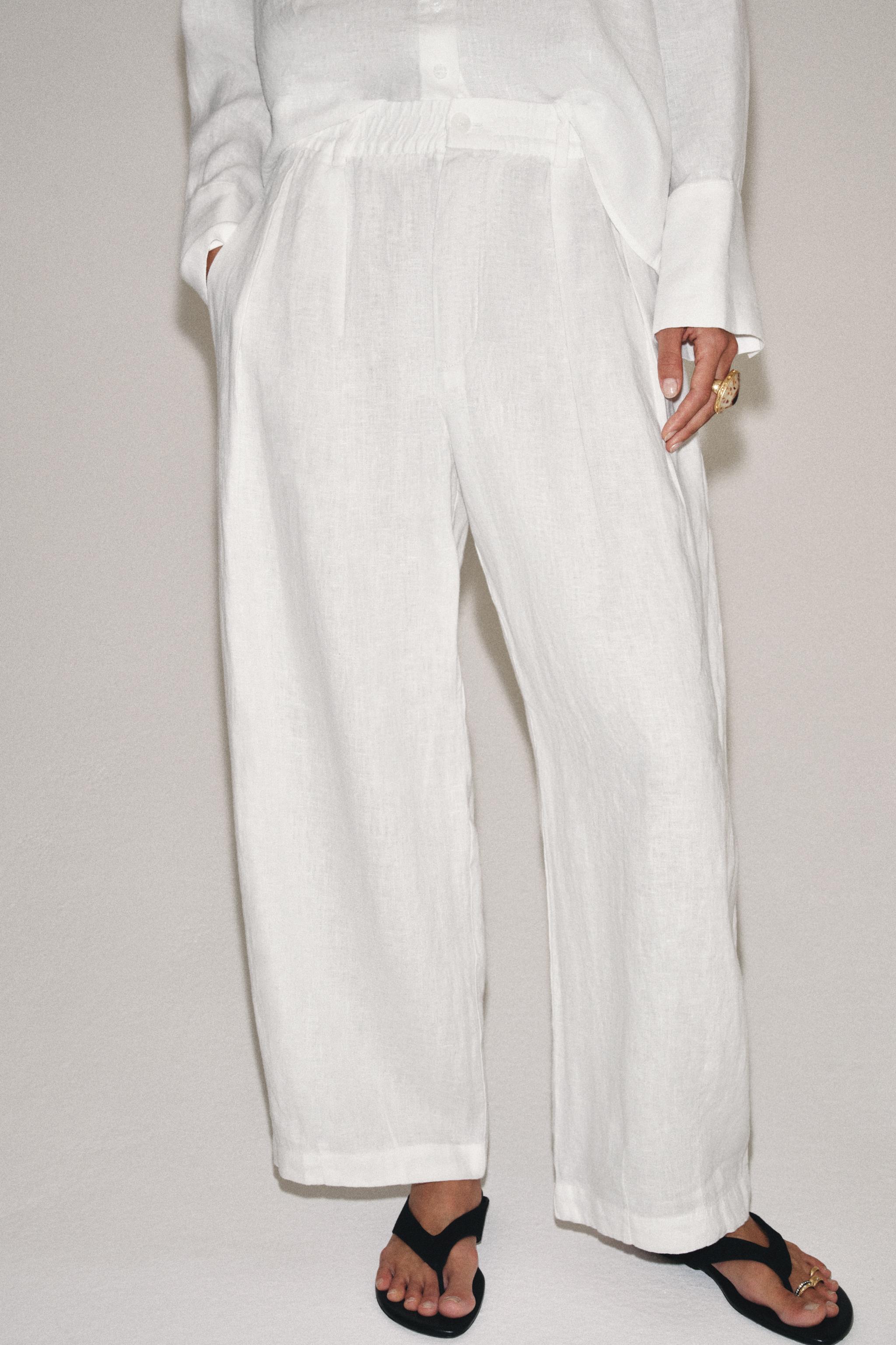 Zara ZW COLLECTION %100 KETEN PİLİLİ PANTOLON görsel 2