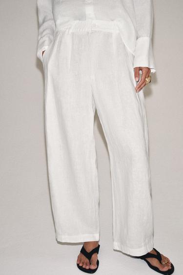 100% LINEN PLEATED TROUSERS ZW COLLECTION - White by Zara - Image 1