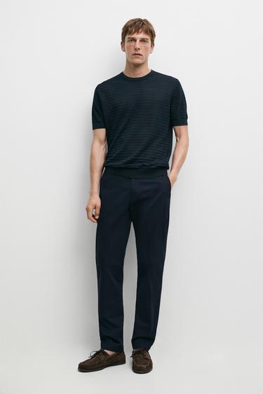 Pantalon slim en coton - Bleu marine de Zara - Image 0