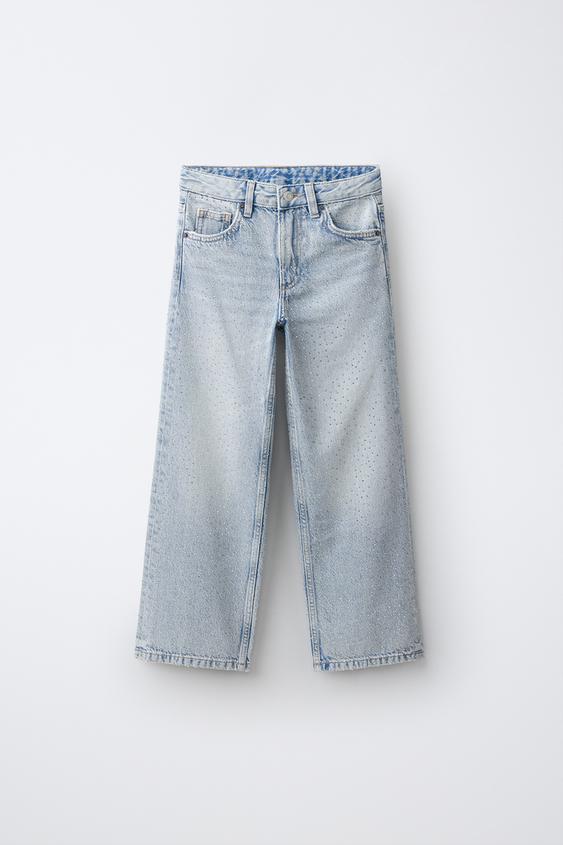 WIDE-LEG JEANS WITH SPARKLES - Light blue by Zara - Image 0