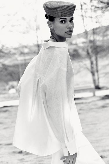 LINEN BLEND BLOUSE WITH POLO COLLAR - White by Zara