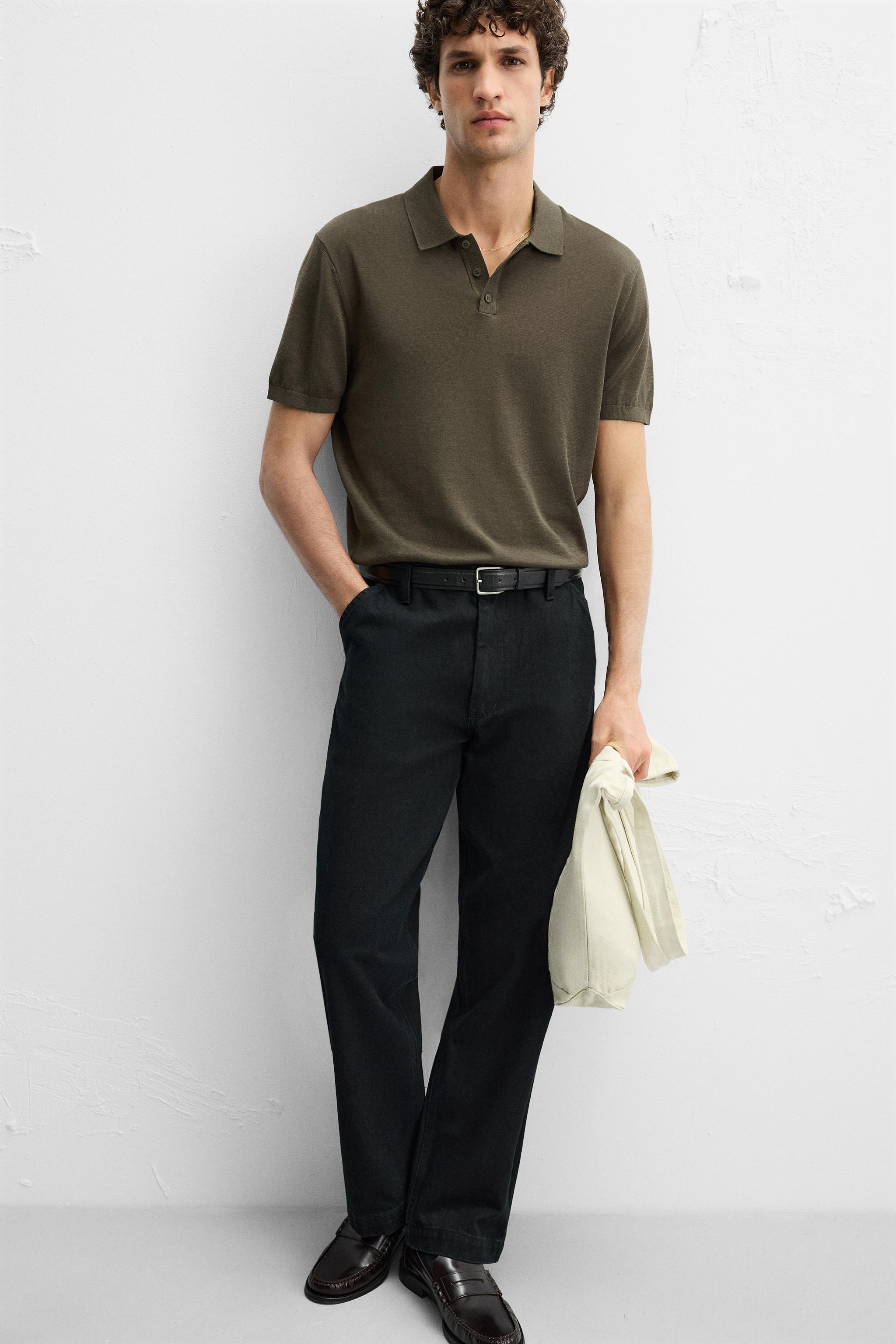 COTTON - SILK BLEND KNIT POLO - Moss green | ZARA United States COTTON - SILK BLEND KNIT POLO - Moss green | ZARA United States