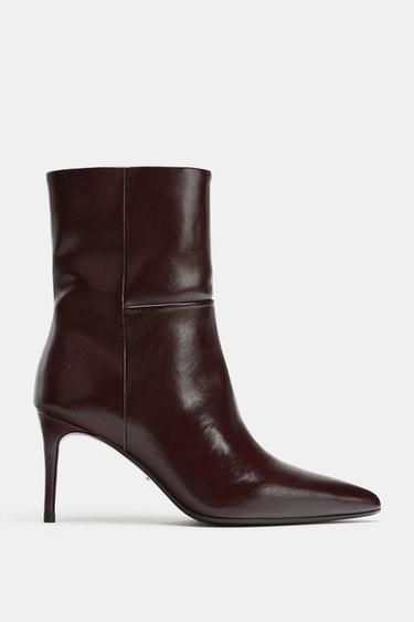 HIGH-HEEL ANKLE BOOTS - Burgundy Red by Zara