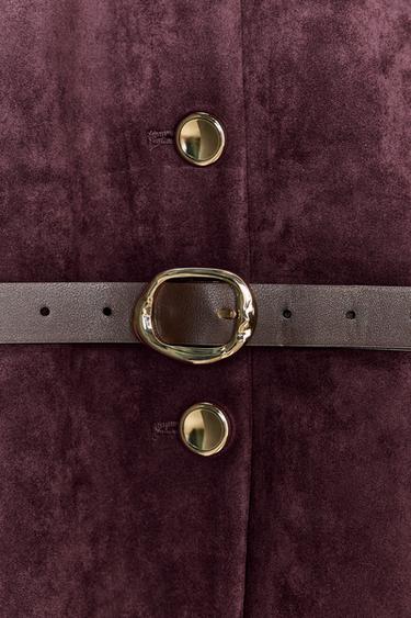 FAUX SUEDE BLAZER WITH BELT - Burgundy by Zara