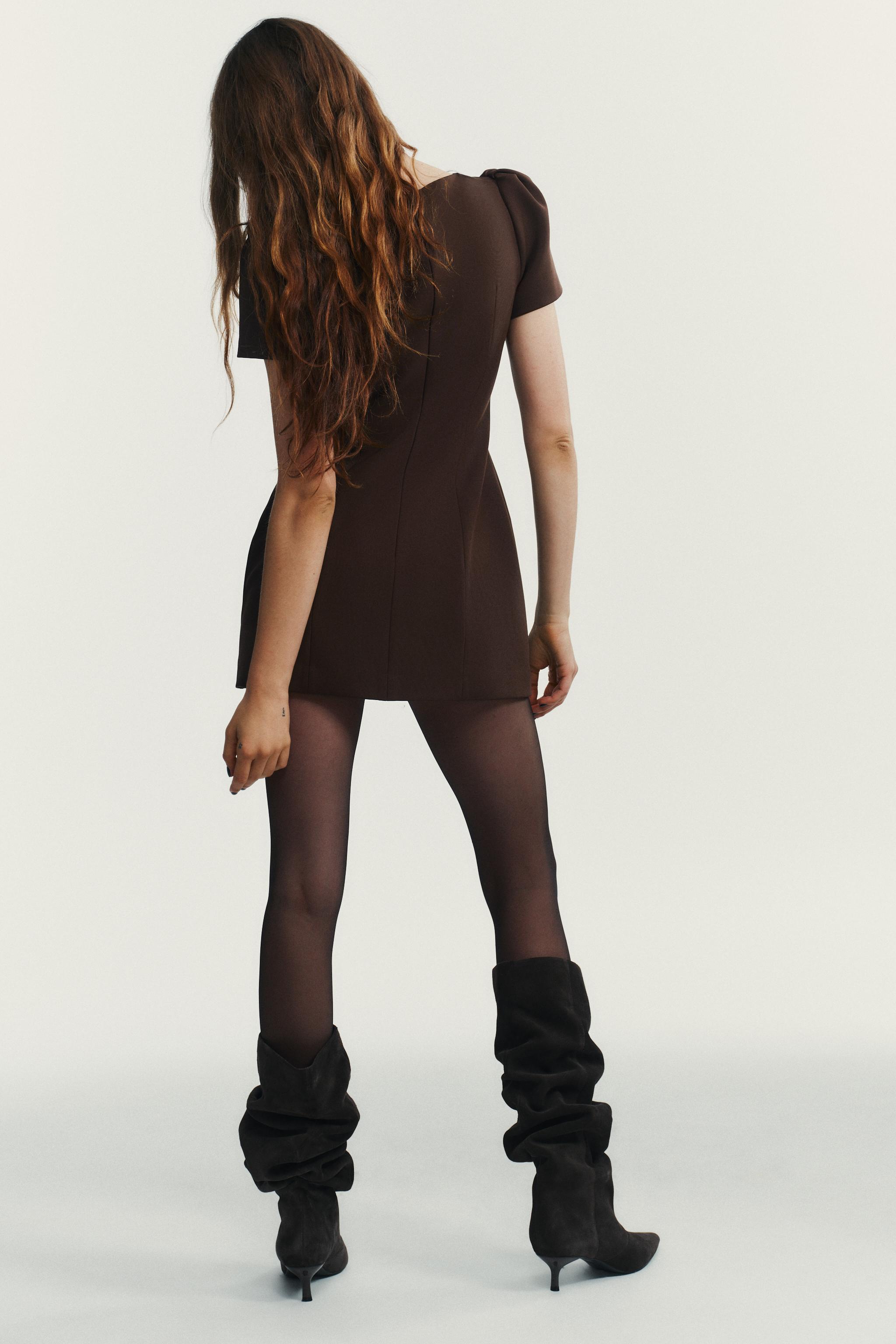 SHORT PLEATED POCKET DRESS - Dark mink | ZARA United States SHORT PLEATED POCKET DRESS - Dark mink | ZARA United States