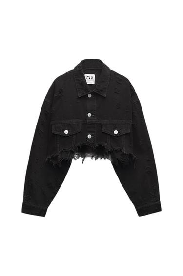 TRF RIPPED CROPPED DENIM JACKET