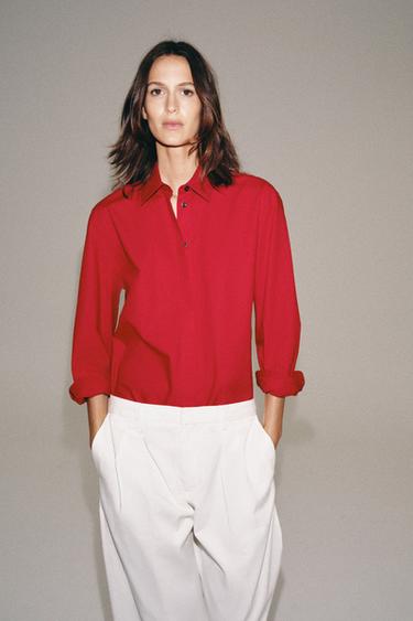 ZW COLLECTION POPLIN SHIRT - Red by Zara