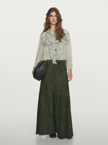 Pantalón ancho piel ante - STUDIO - Verde Menta de Zara - Imagen 0