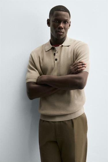 POLO EN MAILLE NACRÉE - Marron clair de Zara - Image 5