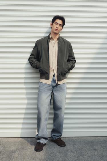 Zara 科技布料飛行員夾克 - 灰綠色