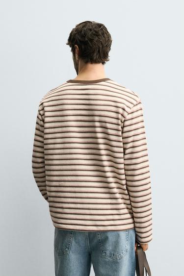 STRIPED JACQUARD T-SHIRT - Beige-brown by Zara - Image 2