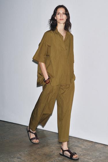 بنطلون بوبلين ببنسات ZW COLLECTION - زيتي الخاص بـ Zara