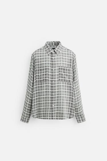 CAMISA FLUIDA CUADROS - Gris de Zara