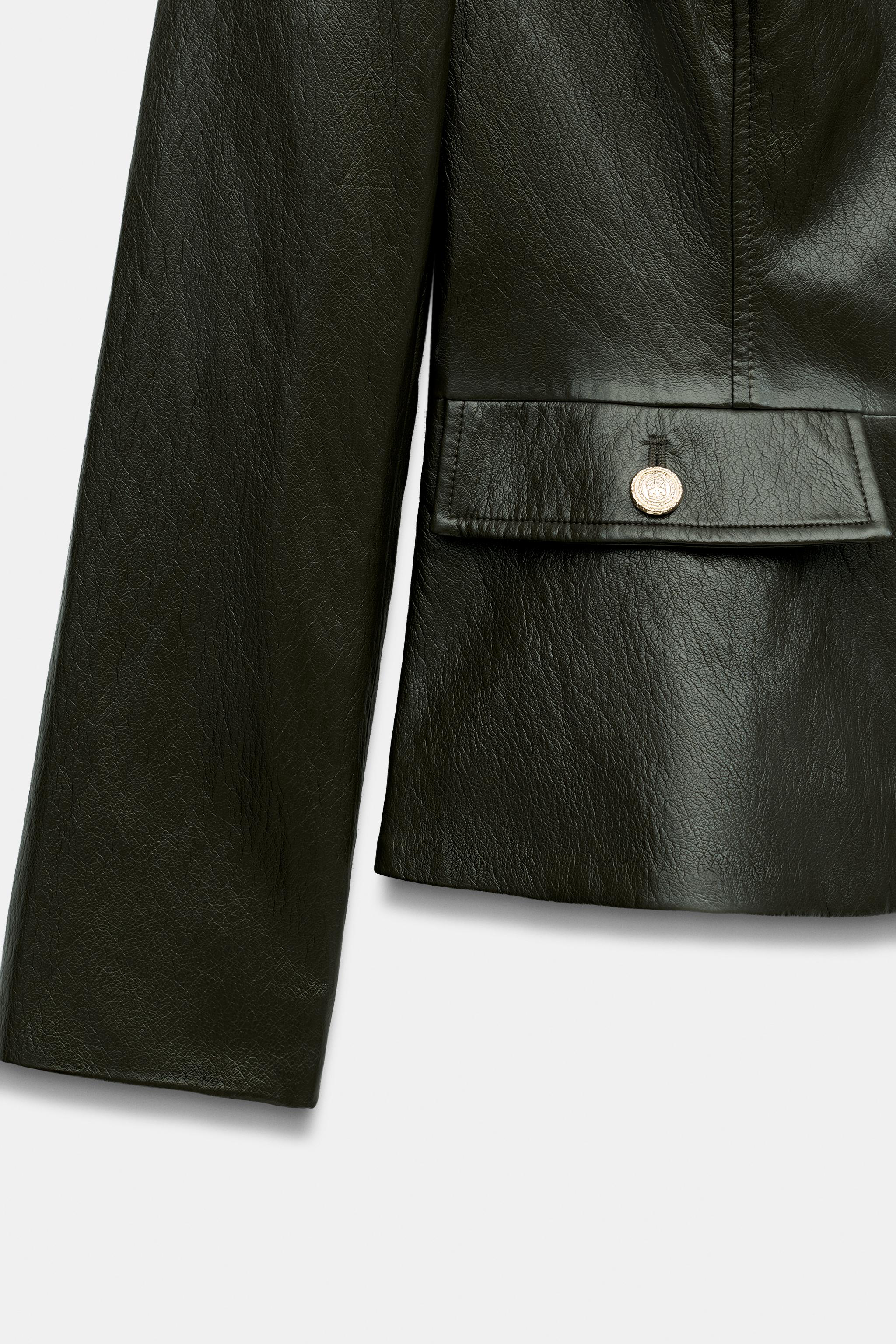 FAUX LEATHER JACKET WITH SHOULDER PADS
