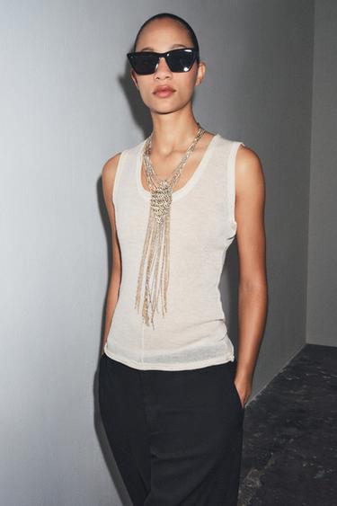 TOP MÉLANGE LAINE SANS MANCHES - Écru de Zara - Image 3