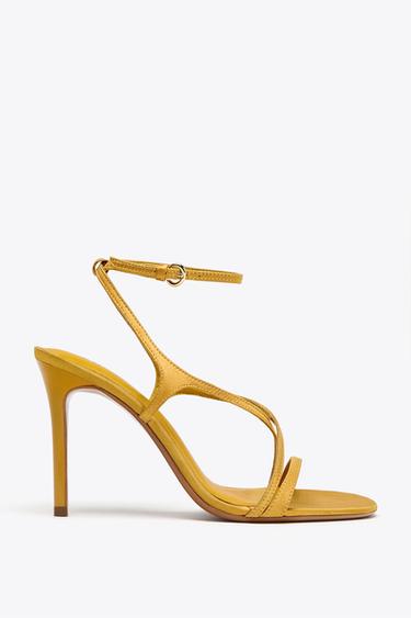 SATIN STRAPPY STILETTO HEEL SANDALS - Ochre by Zara