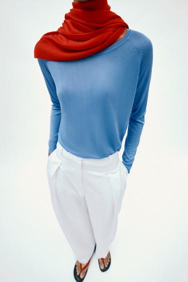 PULL BASIQUE EN MAILLE FINE - Bleu chiné de Zara - Image 1