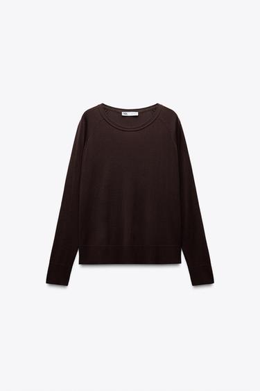 Zara FINE KNIT SWEATER - Brown - Image 0