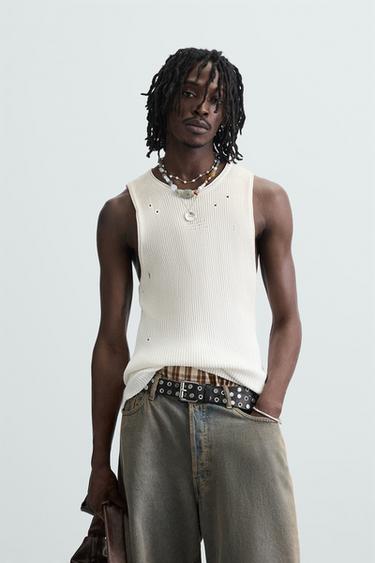 SPRAY PRINT KNIT T-SHIRT - Oyster-white by Zara