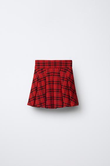 CHECK BOX PLEAT SKIRT - Red by Zara - Image 1