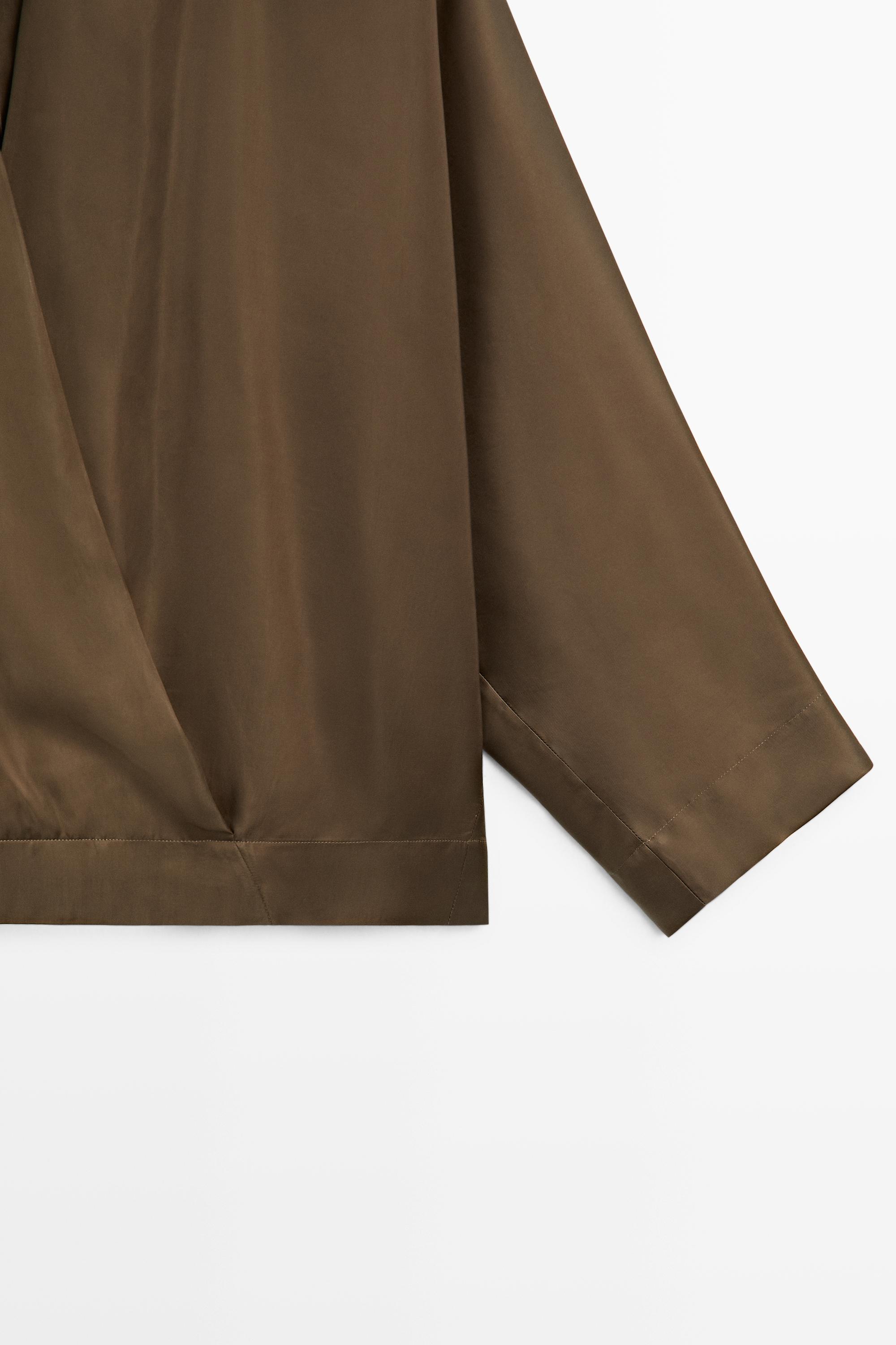 Satin wrap blouse with batwing sleeves