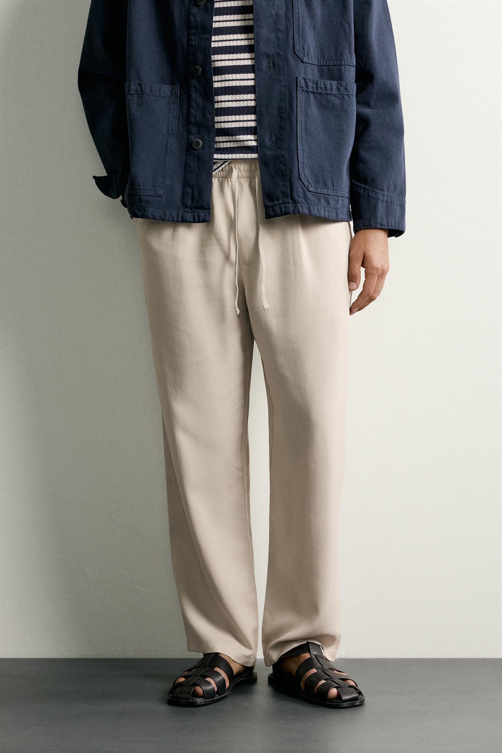 100% LYOCELL RELAXED FIT PANTS — Beige