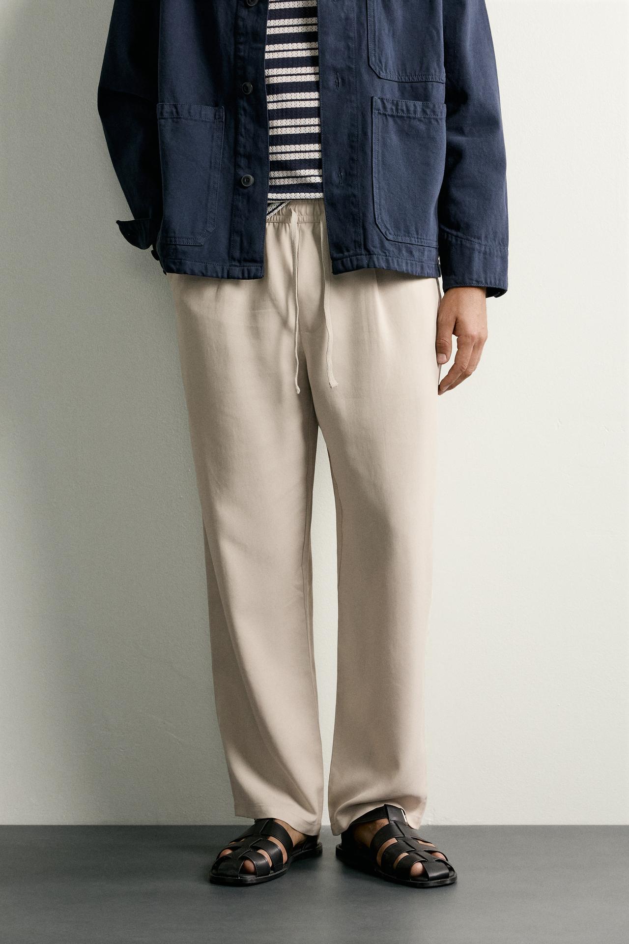100% LYOCELL RELAXED FIT PANTS — Beige