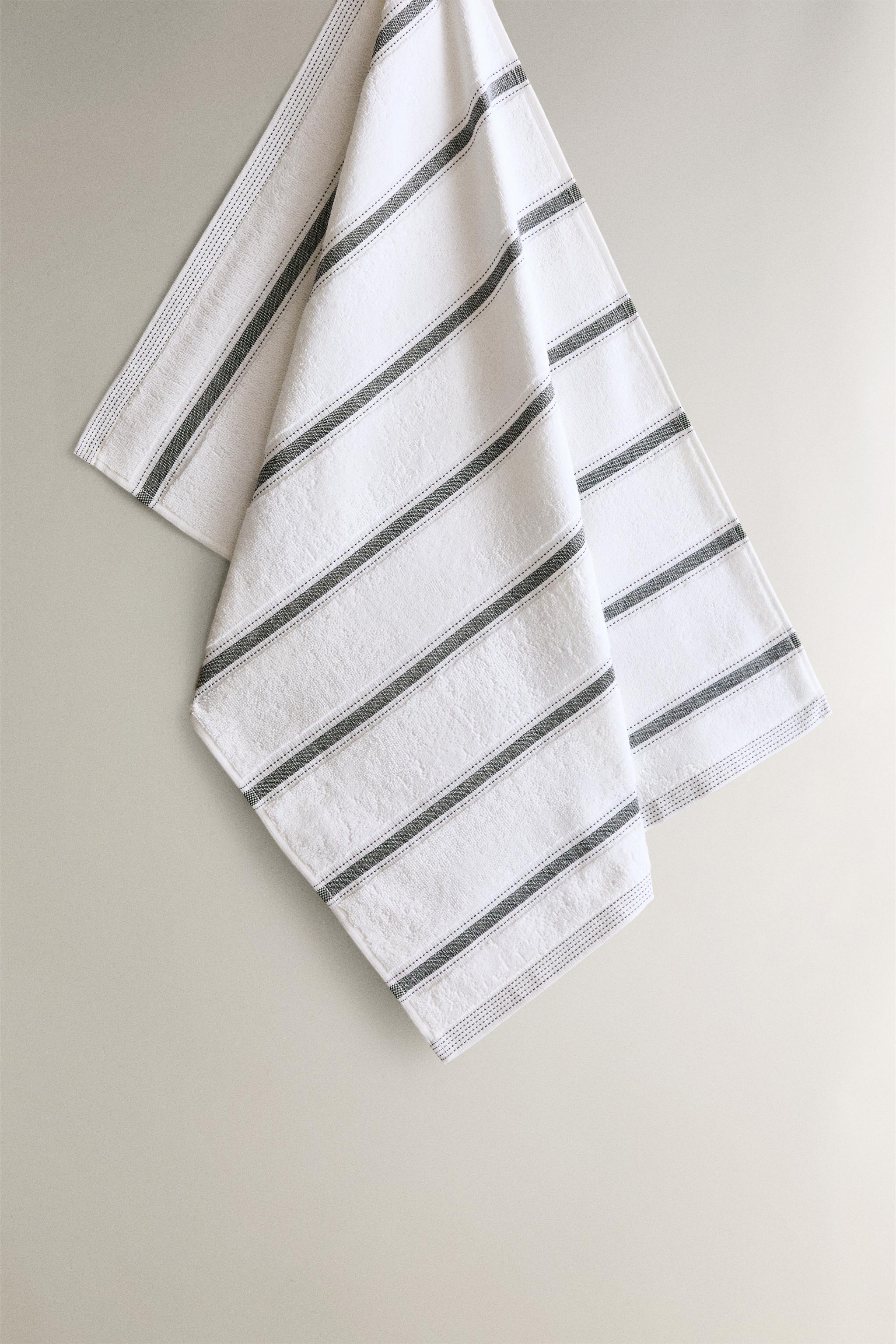 STRIPED COTTON TERRYCLOTH KITCHEN TOWEL — Gray