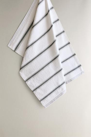 TORCHON COTON ÉPONGE BANDES - Gris de Zara
