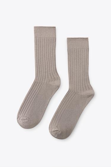 Zara RIBBED SOCKS WITH VISCOSE - Brown / Taupe