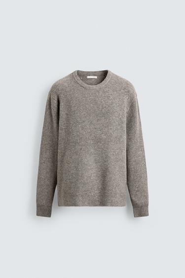 Zara DŽEMPER REGULAR FIT MREŽASTE TEKSTURE – Siva